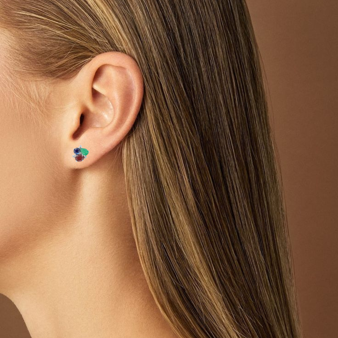 Aretes con Esmeralda, Rubí, Zafiro y Diamantes