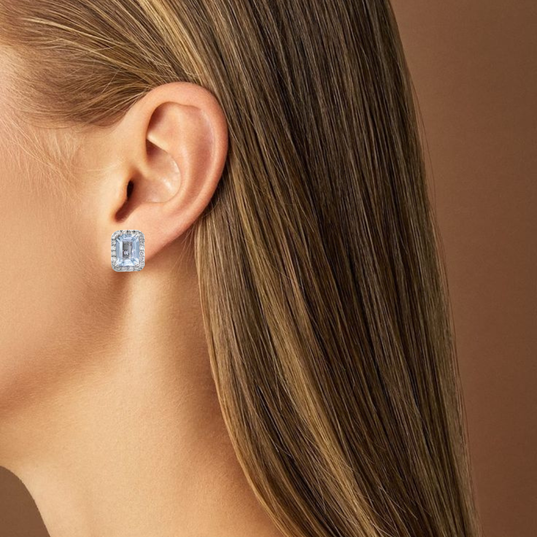 Aretes con Aguamarina y Diamantes Naturales