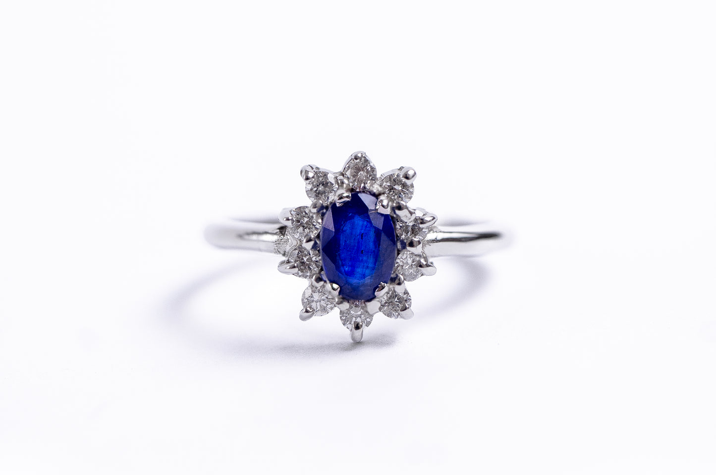 Anillo Lady Di mini con Zafiro y Diamantes Oro 14kt