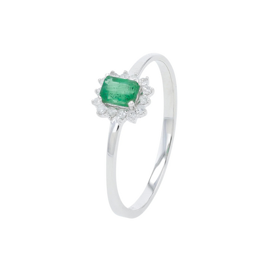 Anillo con Esmeralda y halo de Diamantes Naturales