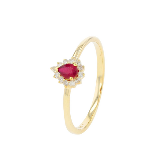 Anillo con Rubí y halo de Diamantes Naturales