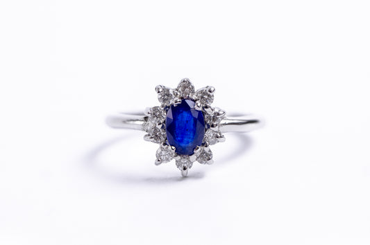 Anillo Lady Di mini con Zafiro y Diamantes Oro 14kt
