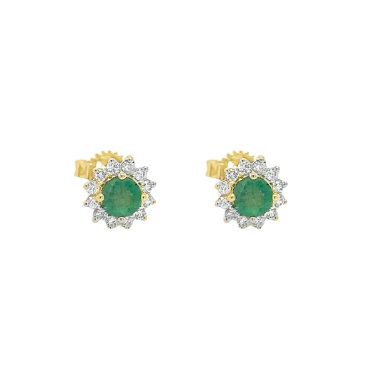 Aretes Roseta con Esmeraldas y Diamantes