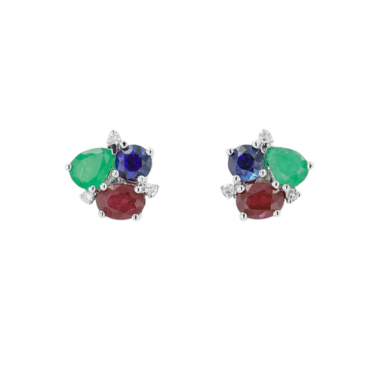 Aretes con Esmeralda, Rubí, Zafiro y Diamantes